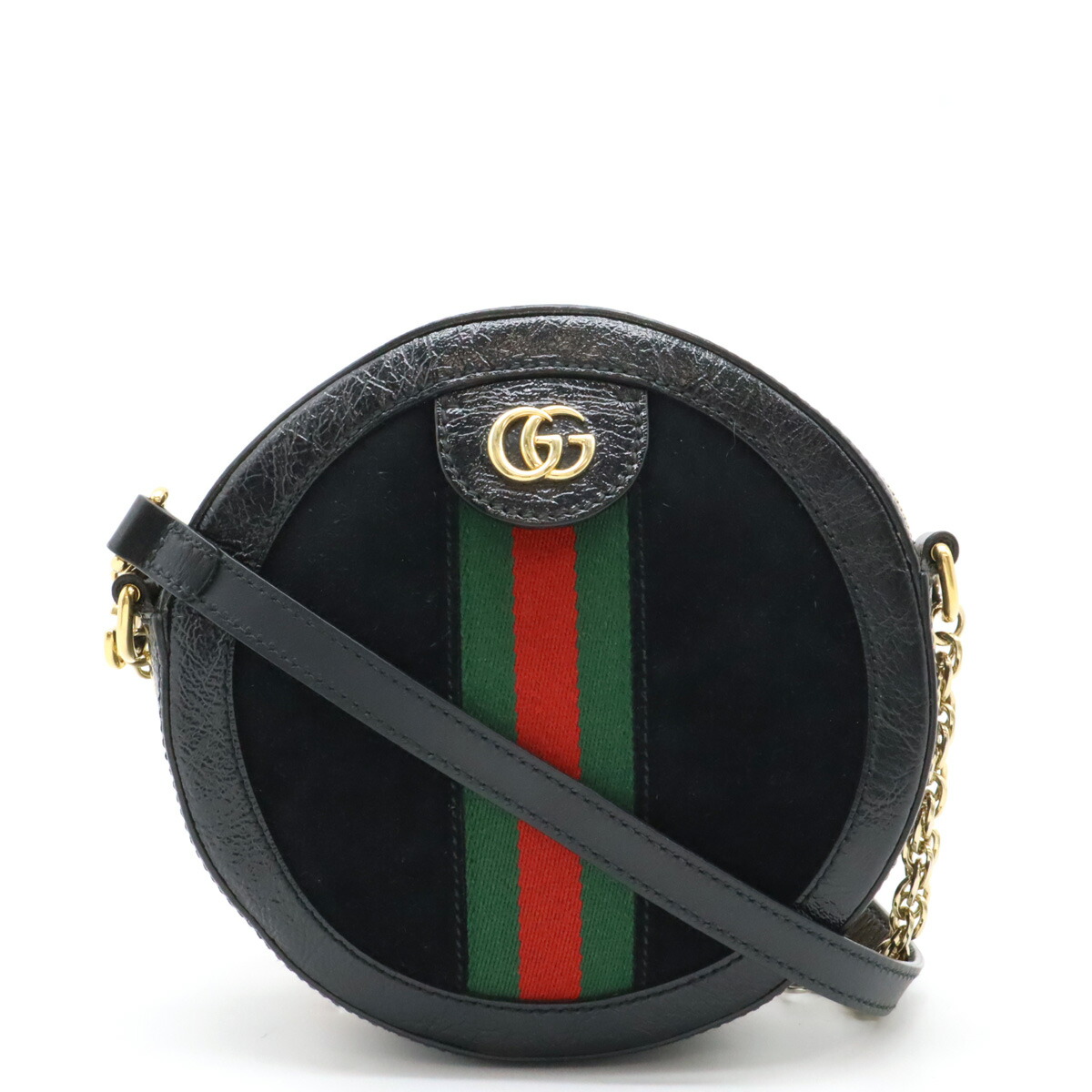 GUCCI グッチ オフィディア GGマーモント シェリーライン ショルダーバッグ ポシェット ラウンド型 円形 スエード パテントレザー ブラック 550618 【中古】