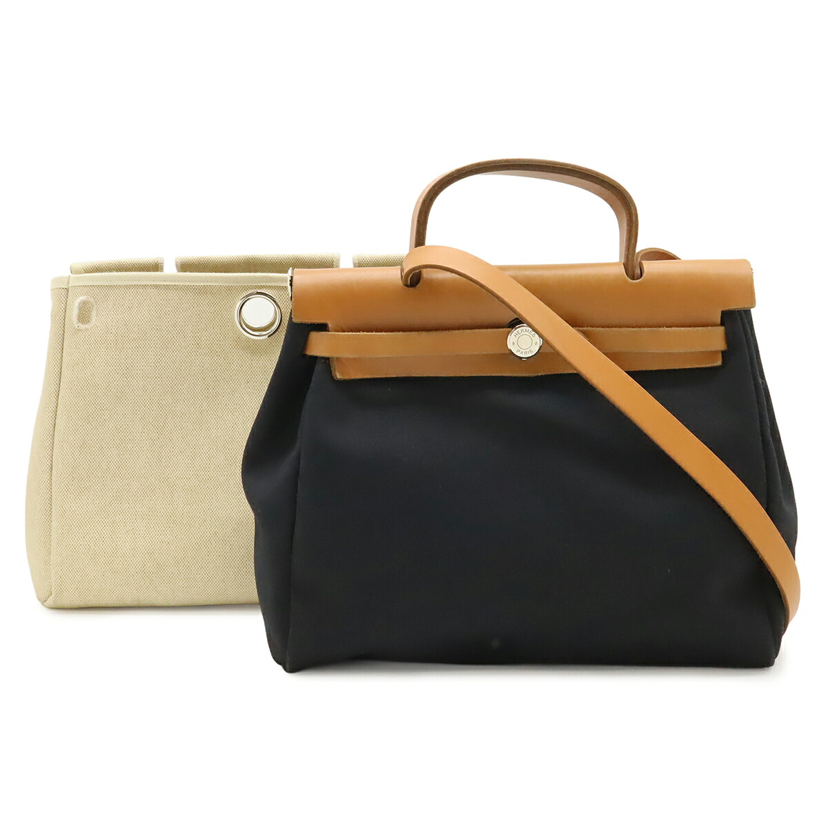 HERMES エルメス エールバッグPM リュックサック バックパック 2WAY ハンドバッグ トワルオフィシエ レザー ナチュラル シルバー金具 □D刻印 【中古】