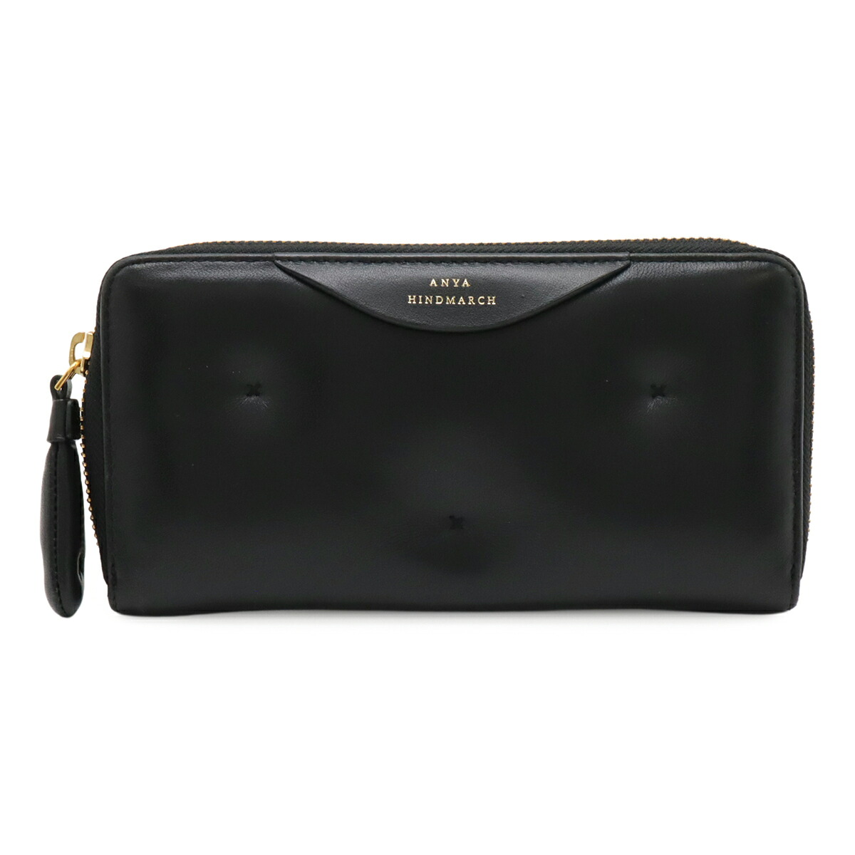 ANYA HINDMARCH アニヤ ハインドマーチ チャビー ラウンドファスナー 長財布 レザー ブラック 黒 ゴールド金具 【中古】