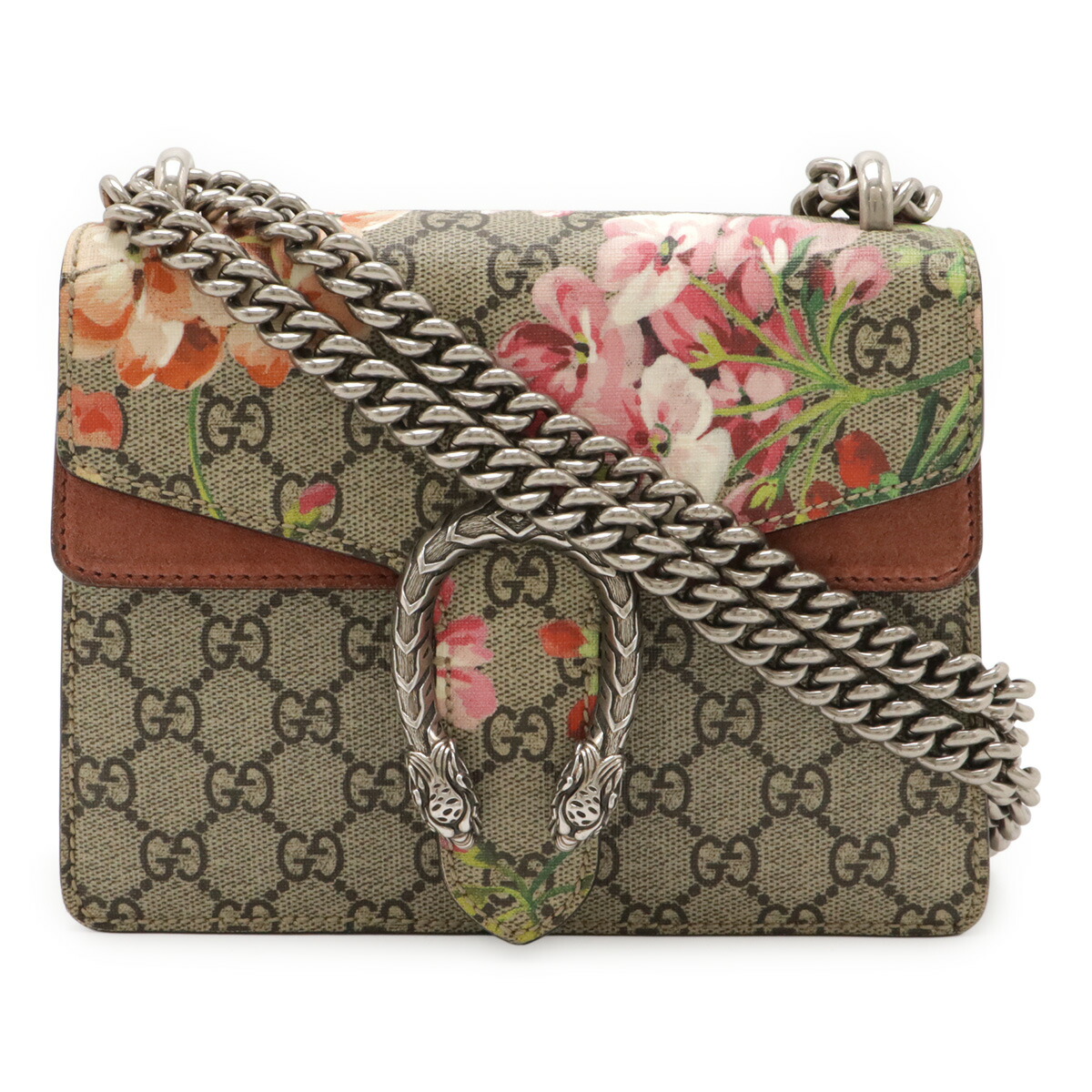 GUCCI グッチ ディオニュソス GGブルームス ミニ御徒面子 チェーン店御徒面子 ショルダーバッグ 虎上端 PVC ベージュ サクラ色系マルチ 421970 【中古】