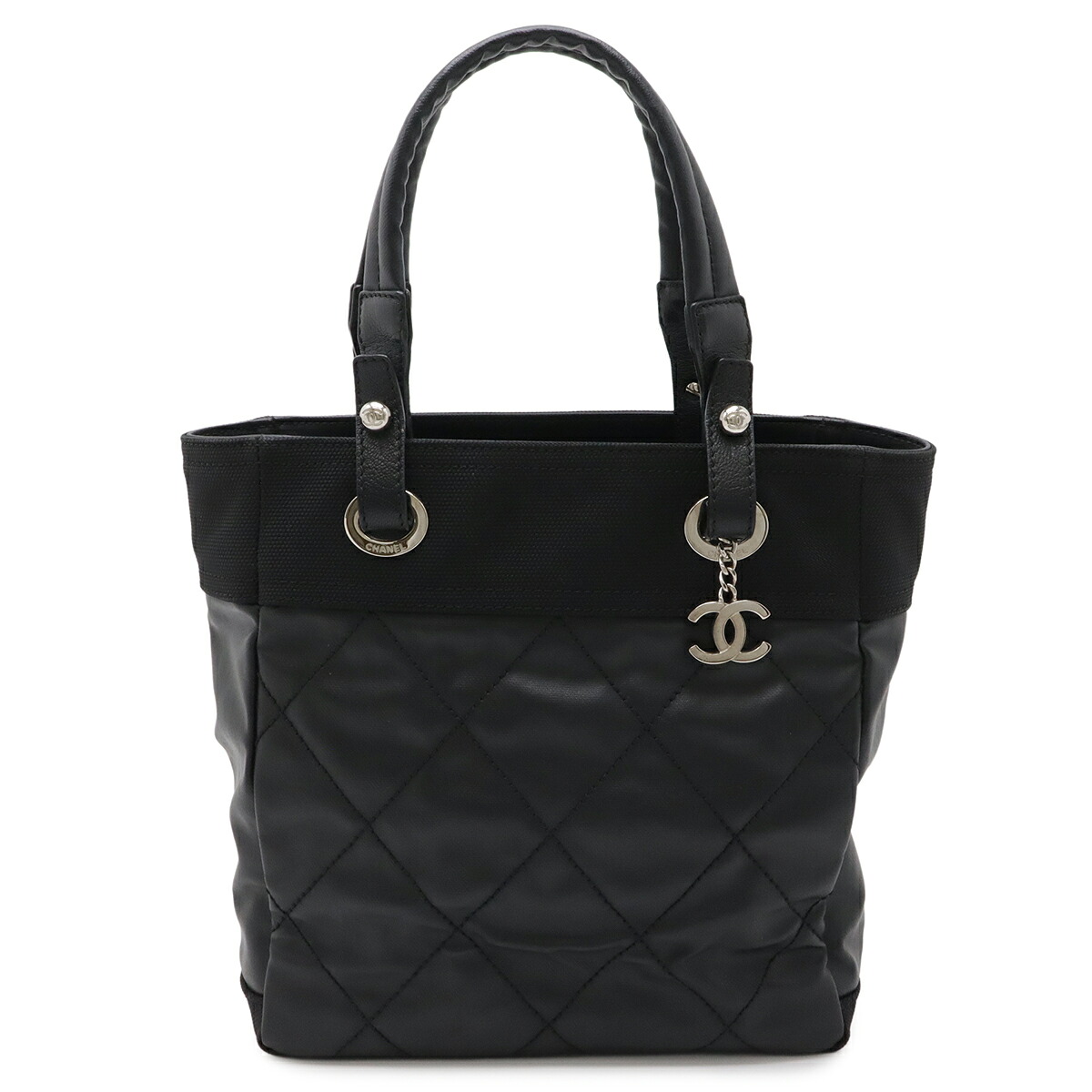 CHANEL シャネル パリビアリッツ トートPM トートバッグ ショルダーバッグ コーティングキャンバス レザー ブラック 黒 シルバー金具 A34208 【中古】｜Blumin 店
