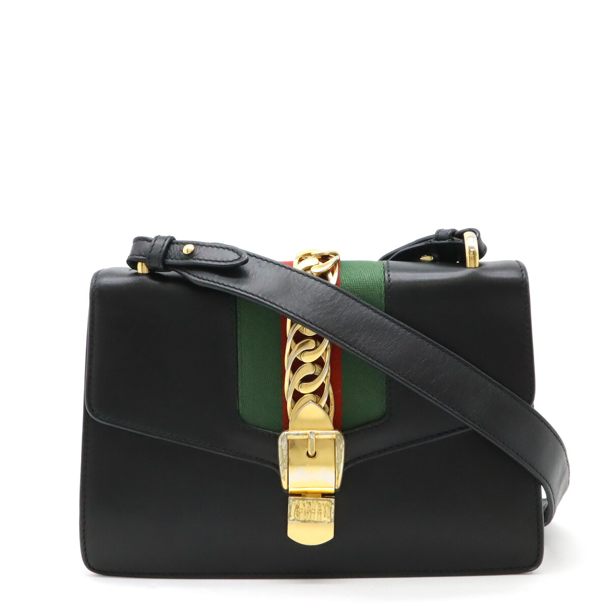 GUCCI グッチ シルヴィ シェリーライン リボン ショルダーバッグ セミショルダー ワンショルダー レザー ブラック 黒 ゴールド金具 421882 【中古】｜Blumin 店