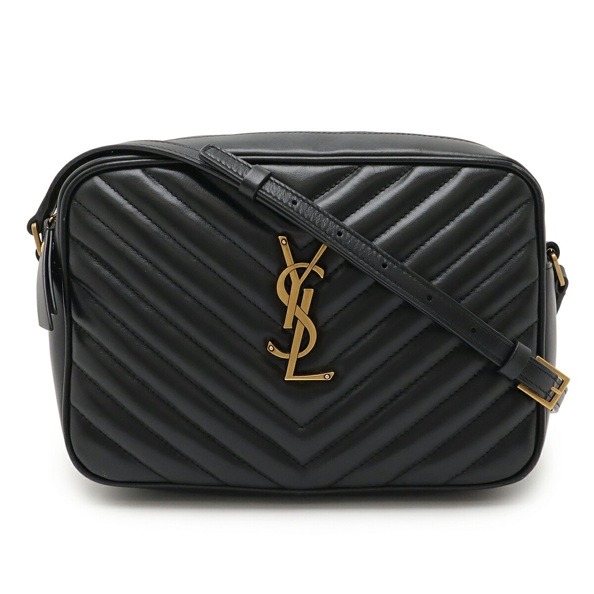 SAINT LAURENT PARIS サン ローラン パリ イブサンローラン YSL ルー カメラバッグ ショルダーバッグ Vステッチ レザー ブラック 黒 761554 【中古】