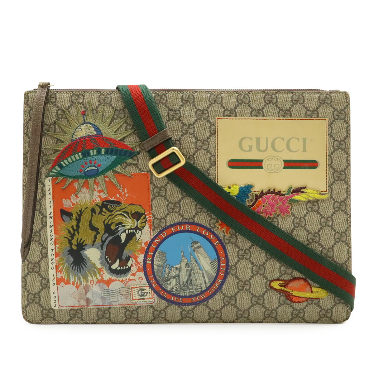 GUCCI グッチ クーリエ GGスプリーム ショルダーバッグ 2WAY クラッチペダル御徒面子 紋章 虎 虎 UFO なめし革 ベージュ マルチ色つや 474083 【中古】