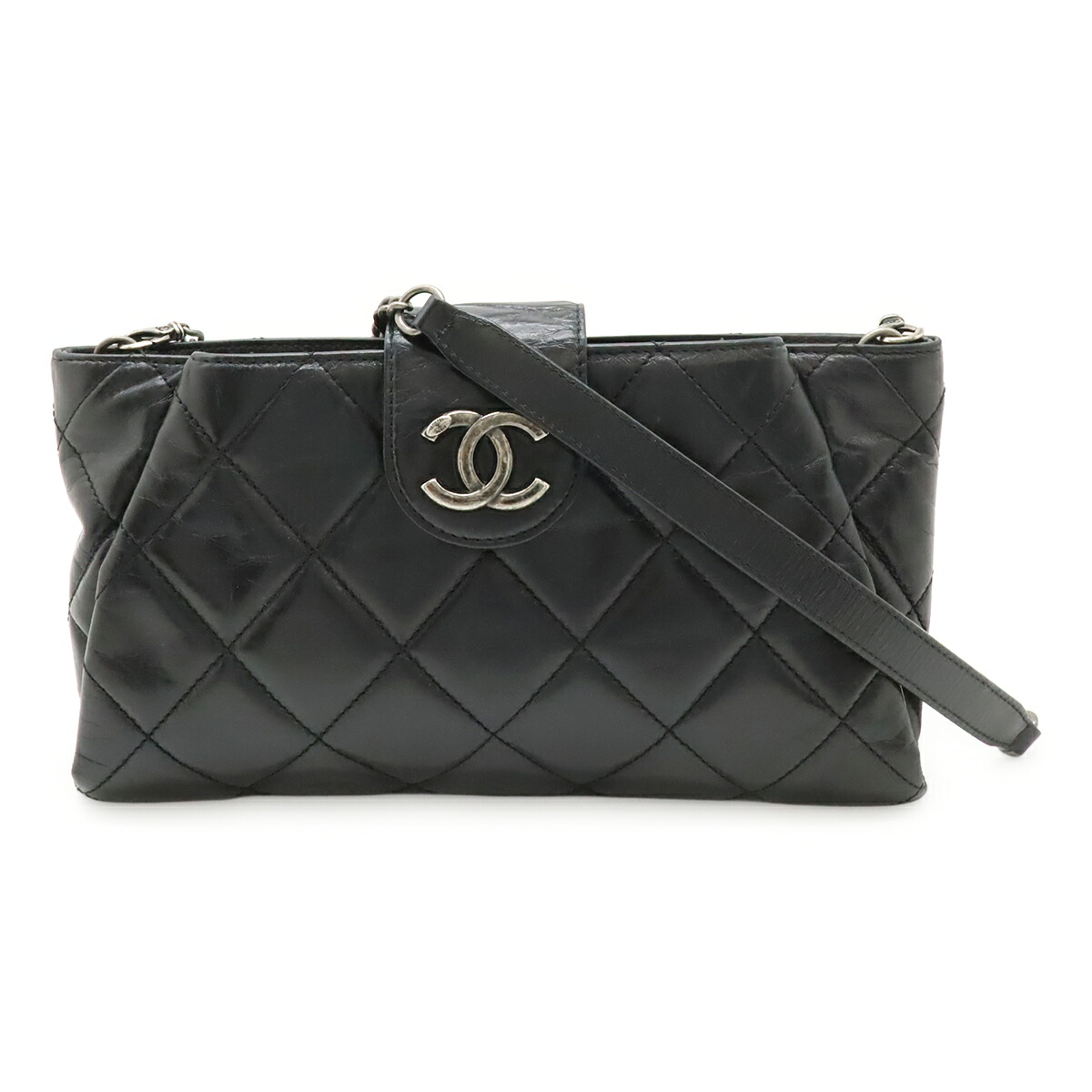 CHANEL シャネル ココプリーツ ココマーク ショルダーバッグ チェーンショルダー パーティーバッグ レザー ブラック 黒 シルバー金具 【中古】｜Blumin 店