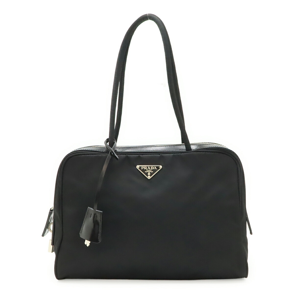 PRADA プラダ ３角形ロゴタイプ ハンドバック トートバッグ ナイロン なめし革 NERO 黒いこと 黒 国内ブチック買いもとめる品 BN1186 【中古】