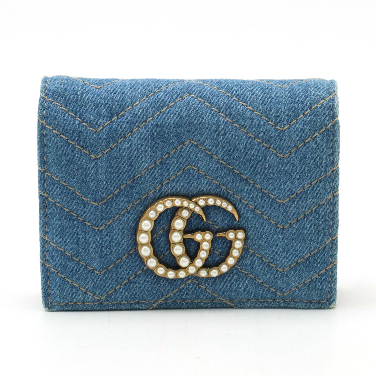 グッチ パール GGマーモント 長財布 デニム 付属品完備 GUCCI グッチ 財布 レディース ブランド 長財布 GGマーモント
