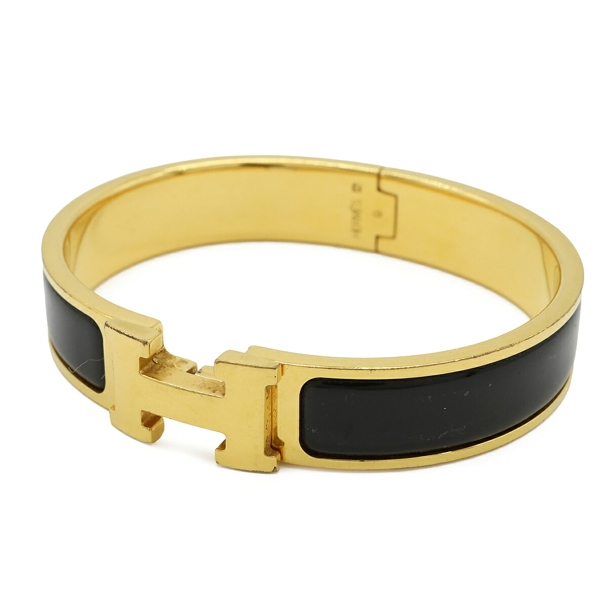 HERMES エルメス クリックH PM クリックアッシュ ブレスレット バングル エナメル GP ゴールドプレーテッド ブラック 黒 ゴールド金具 【中古】|Blumin 店
