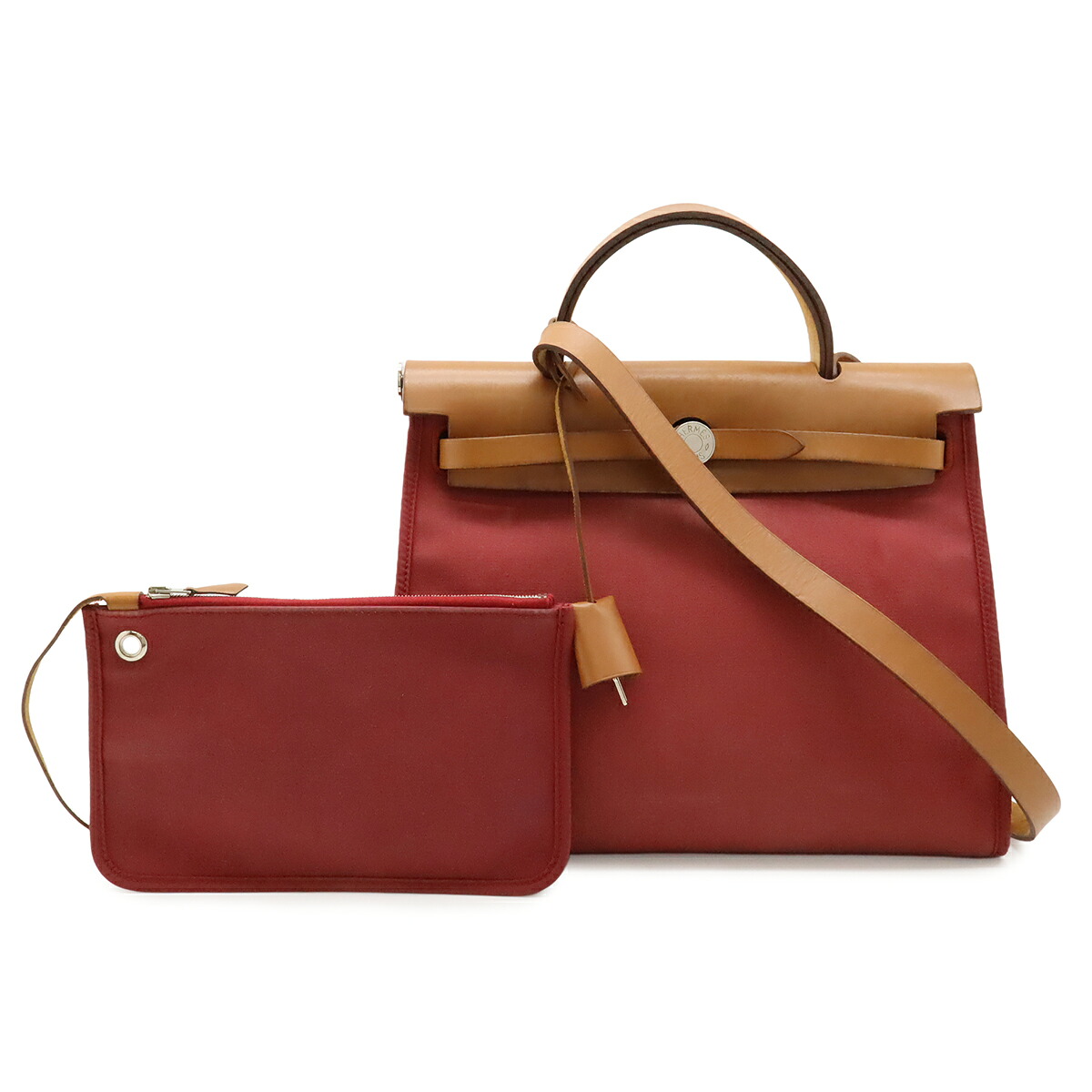 HERMES エルメス 叫びごえ御徒面子 ジップPM ハンドバック 2WAY ショルダーバッグ トワルオフィシエ なめし革 赤いこと 赤 赤系 □N目じるし 合財袋付 【中古】