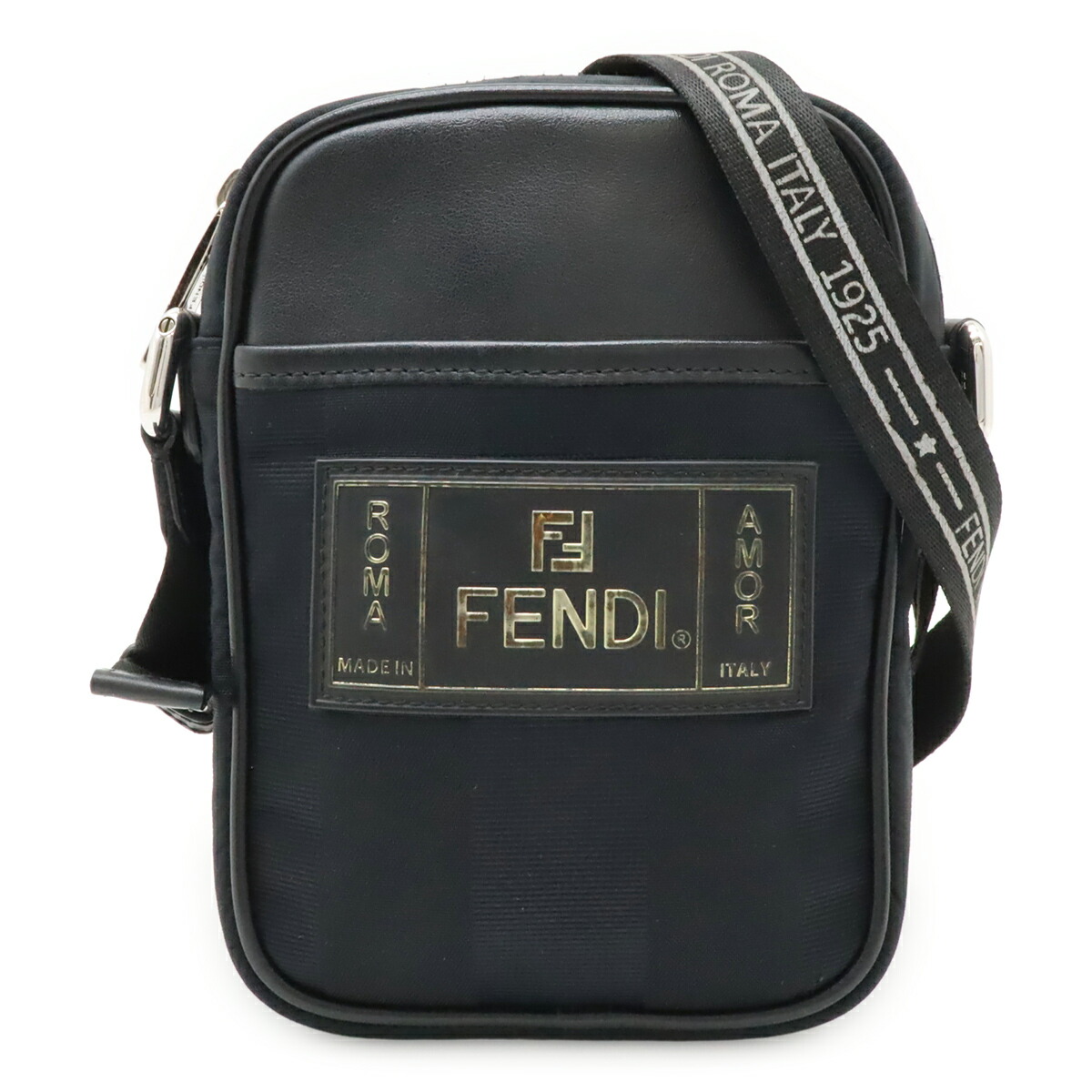 FENDI フェンディ ペカン ショルダーバッグ ミニ御徒面子 ポシェット 曲がった掛け ナイロン なめし革 黒いこと 黒 しろがね色金具 7VA456 【中古】