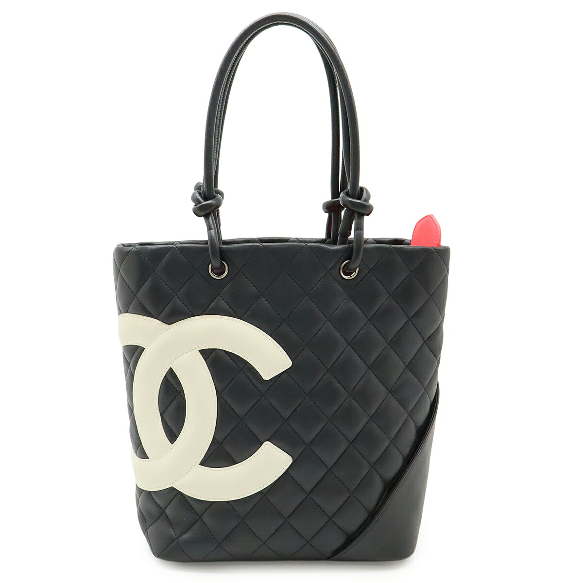 CHANEL シャネル カンボンライン ミディアムトート トートバッグ ショルダーバッグ ソフトカーフ ブラック 黒 ホワイト 白 A25167 【中古】