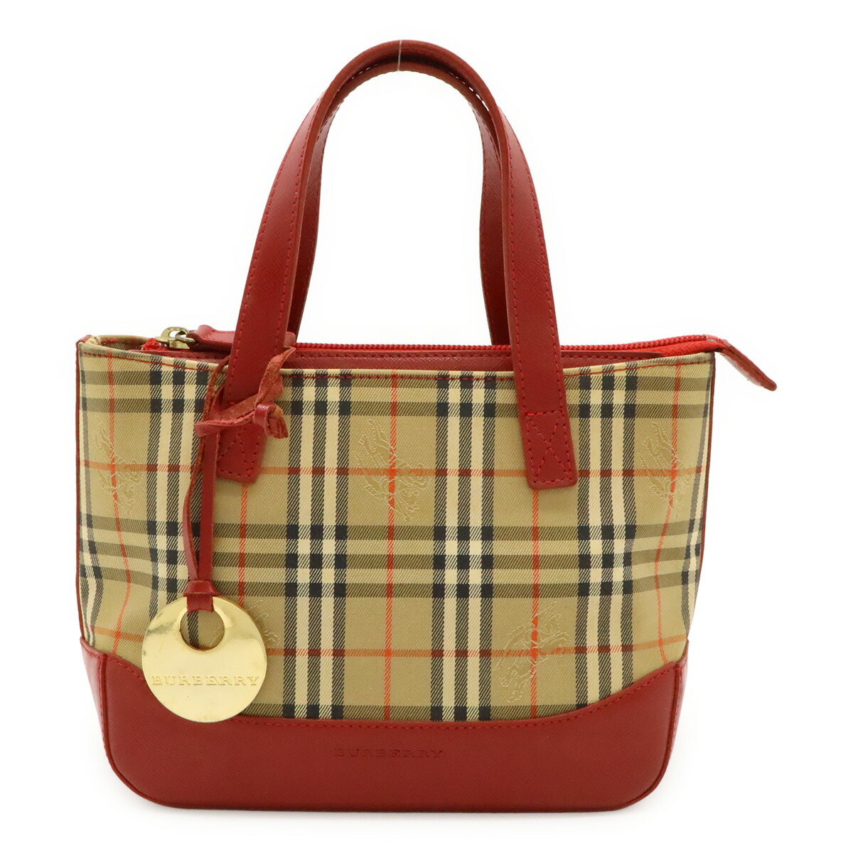 楽天市場】バーバリー ハンド バッグ レッド 格子柄 ブラウン トート