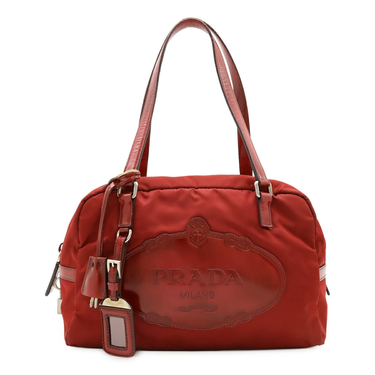 美品 1340 PRADA ボストンバッグ レザー パンチング ブラウン 肩掛け 1