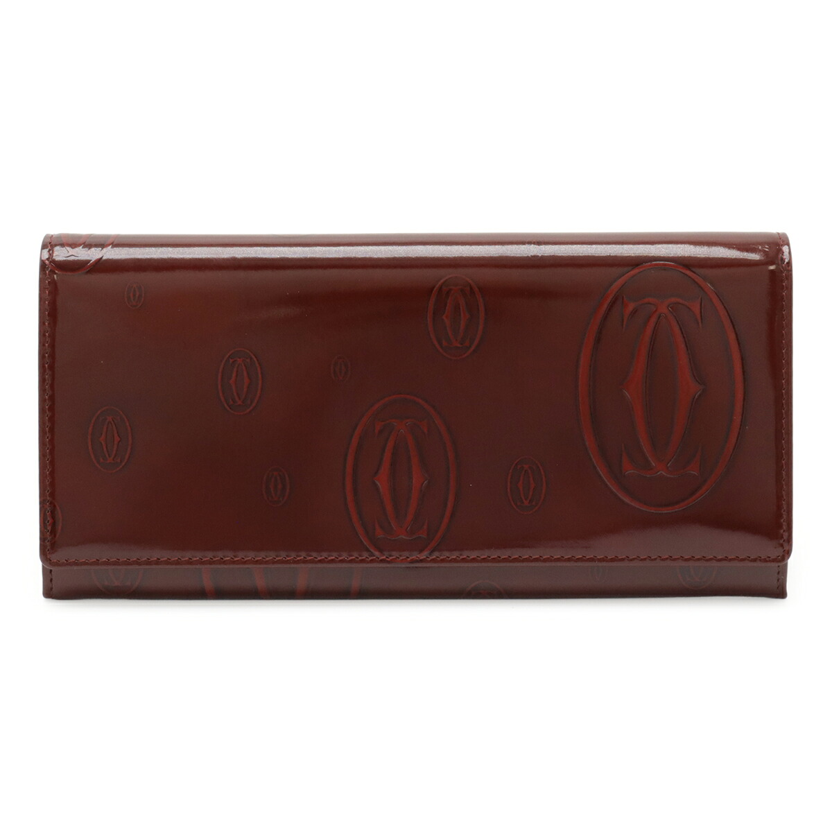 Cartier カルティエ ハッピーバースデー ハッピーバースデイ 2つ折長財布 二つ折り長財布 エナメル パテントレザー カーフ ボルドー L3000722 【中古】