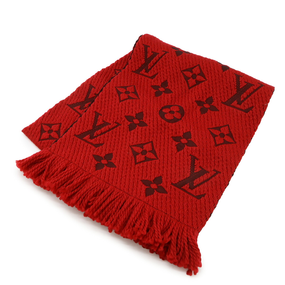 LOUIS VUITTON ルイ ヴィトン エシャルプ ロゴマニア マフラー ウール94% シルク6% ルビー 赤 レッド M72432 【中古】