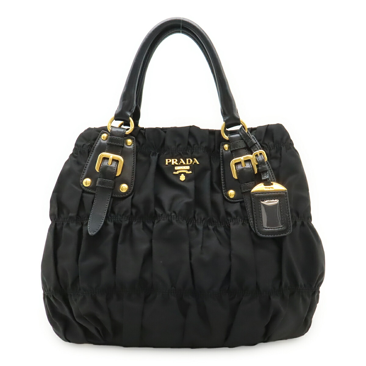 PRADA プラダ TESSUTO ギャザー トートバッグ ハンドバック 2WAY ショルダーバッグ ナイロン NERO 黒いこと 黒 BN1792 【中古】