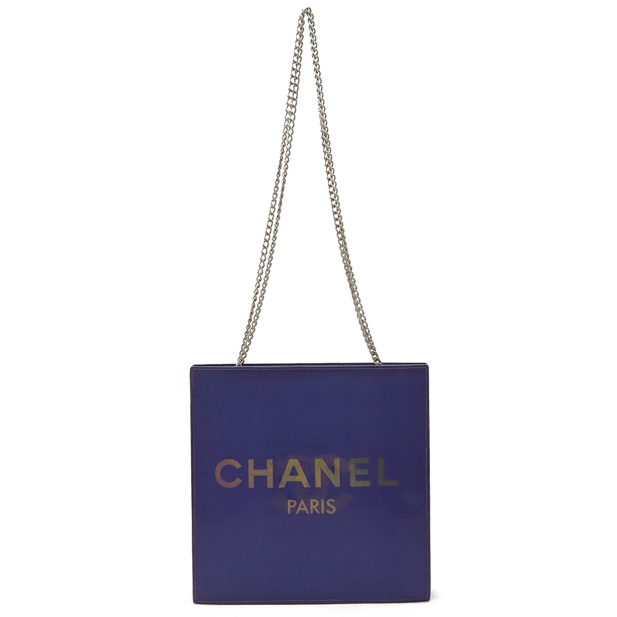 CHANEL シャネル ホログラム ココマーク チェーン ショルダー トート　バッグ ビニール パープル 紫 シルバー金具 【中古】
