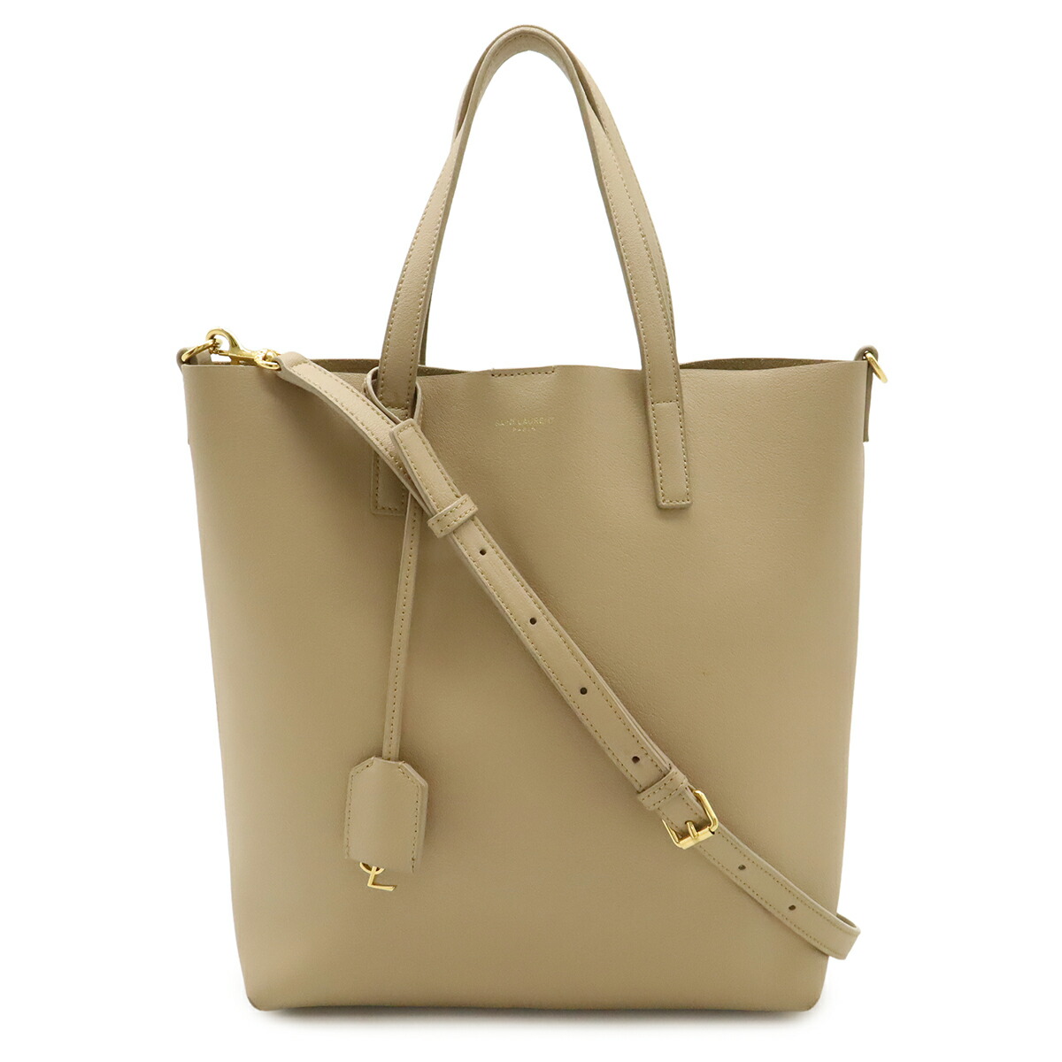 SAINT LAURENT PARIS サン ローラン 光の都市 YSL イブサンローラン 遊び道具 買い出し トートバッグ 2WAY肩部 なめし革 ベージュ 600307 【中古】