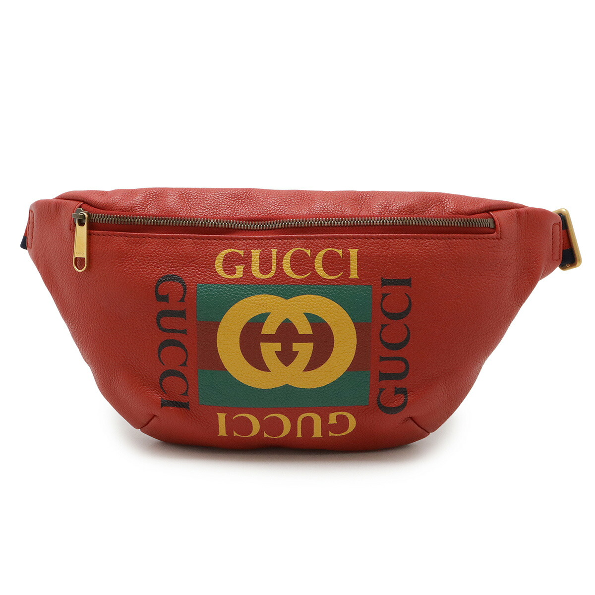 GUCCI グッチ グッチプリント ベルトバッグ ボディバッグ ウエストポーチ ウエストバッグ レザー レッド 赤 イエロー グリーン 530412 【中古】