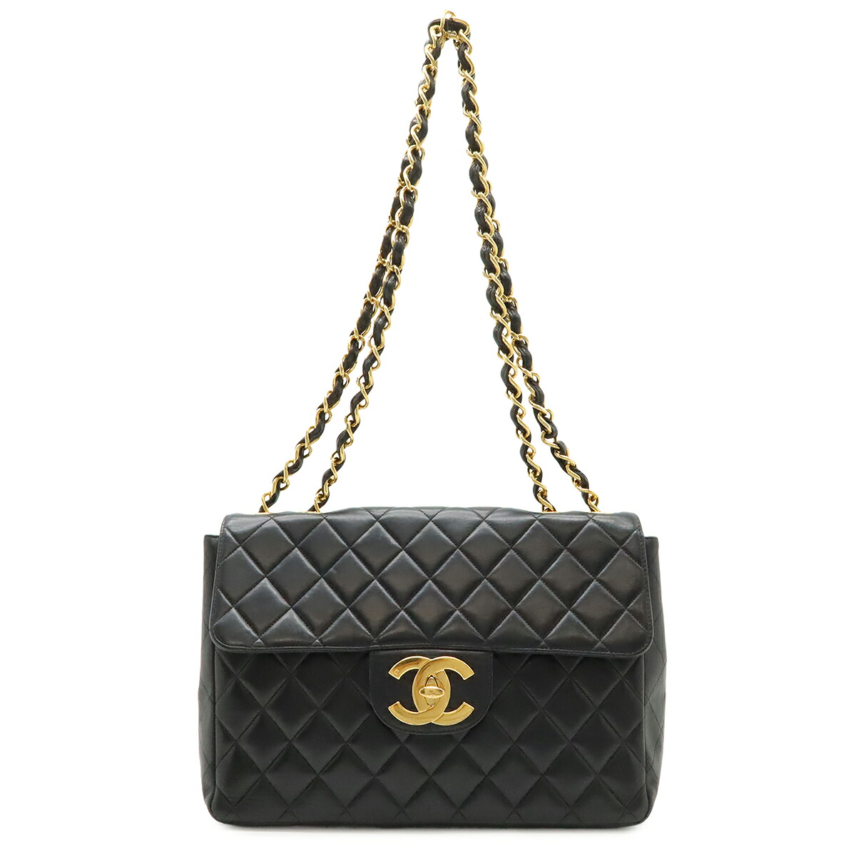 CHANEL シャネル マトラッセ30 デカマトラッセ ココマーク チェーンショルダーバッグ Wチェーン レザー ブラック 黒 ゴールド金具 A04412 【中古】