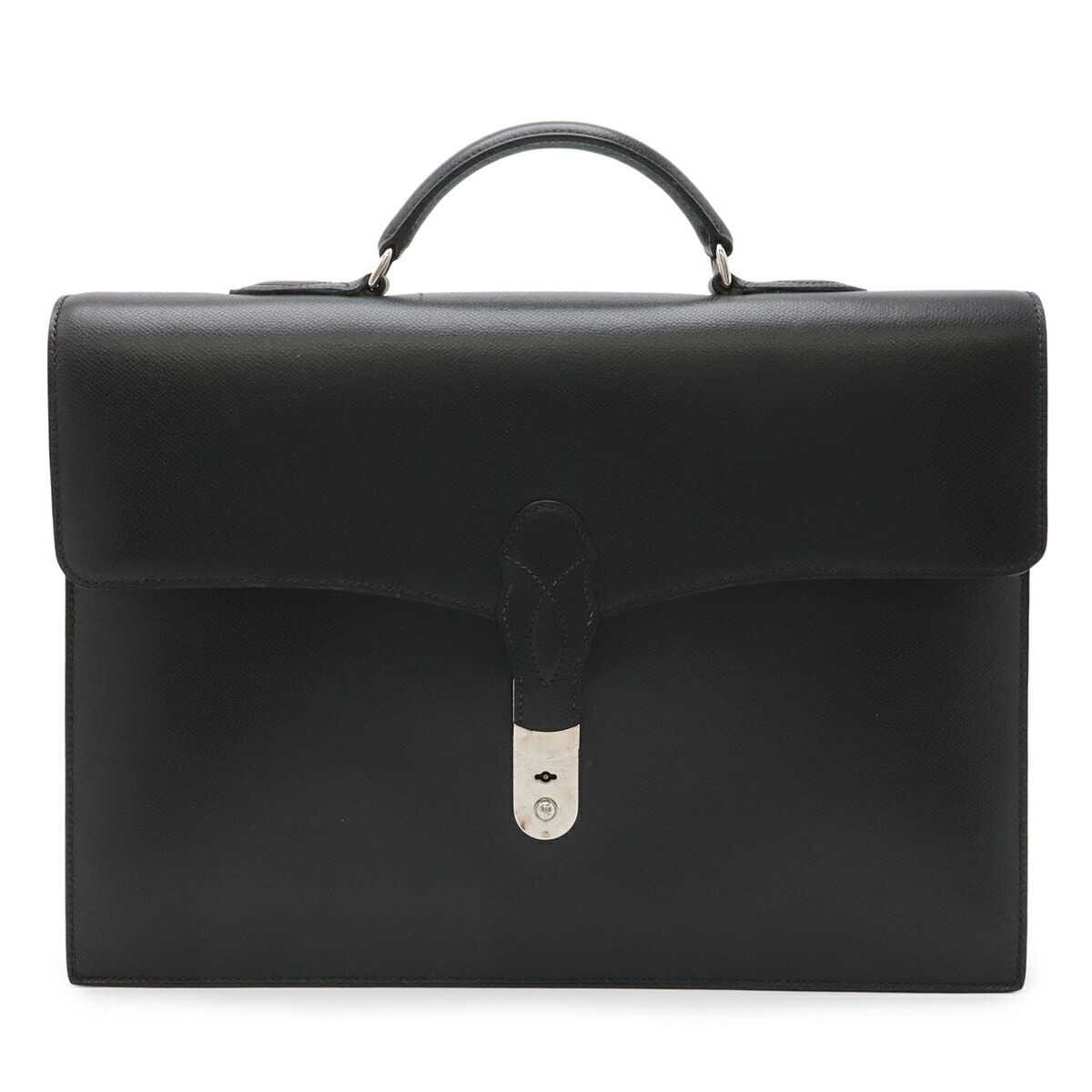 HERMES エルメス テリル 商行為御徒面子 ブリーフ入れもの 書きもの鞄 なめし革 黒いこと 黒 しろがね色金具 □H目じるし 【中古】