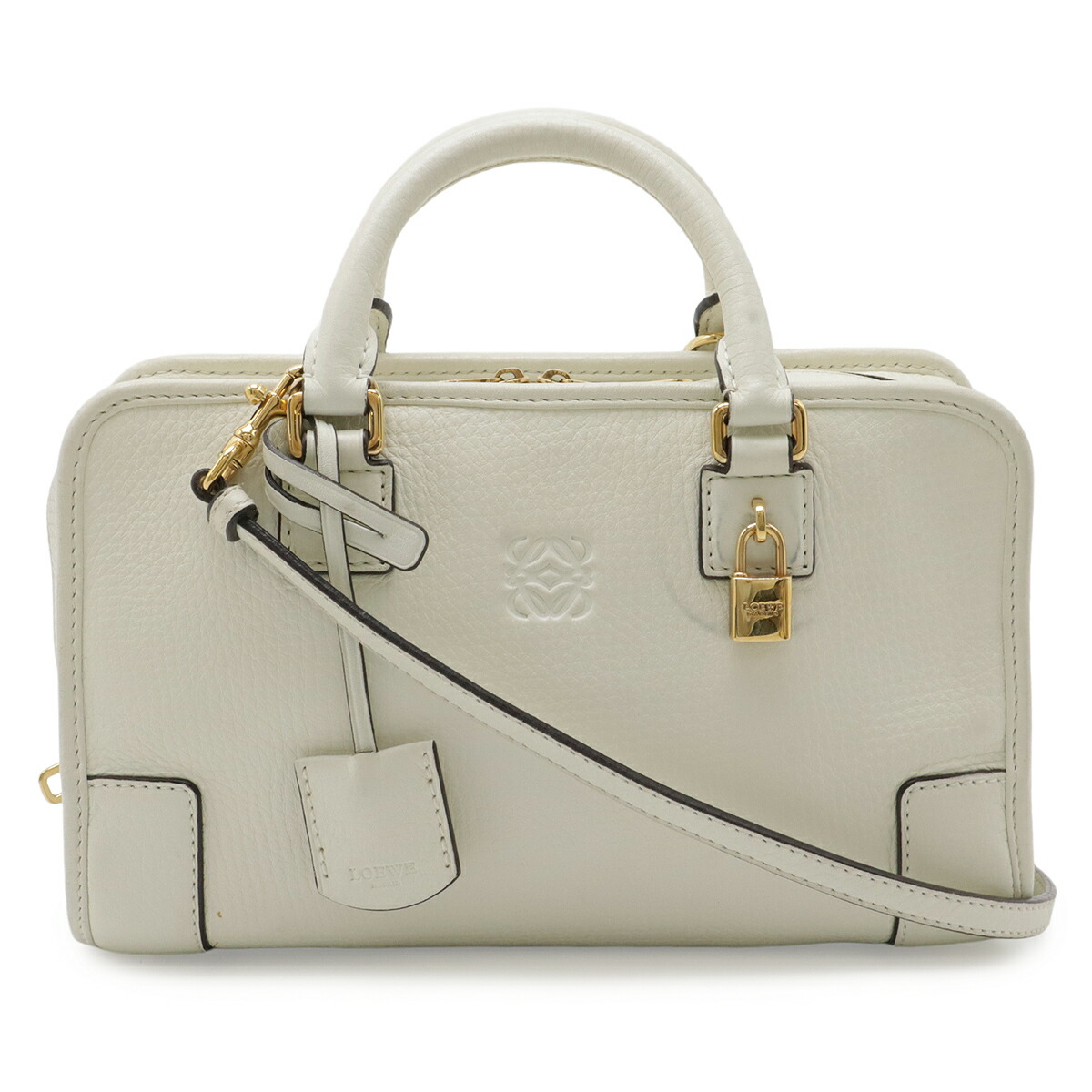 LOEWE ロエベ アマソナ23 アナ瓦 ハンドバック ミニ御徒面子 2WAY ショルダーバッグ なめし革 象牙色  白 ゴールド金具 【中古】