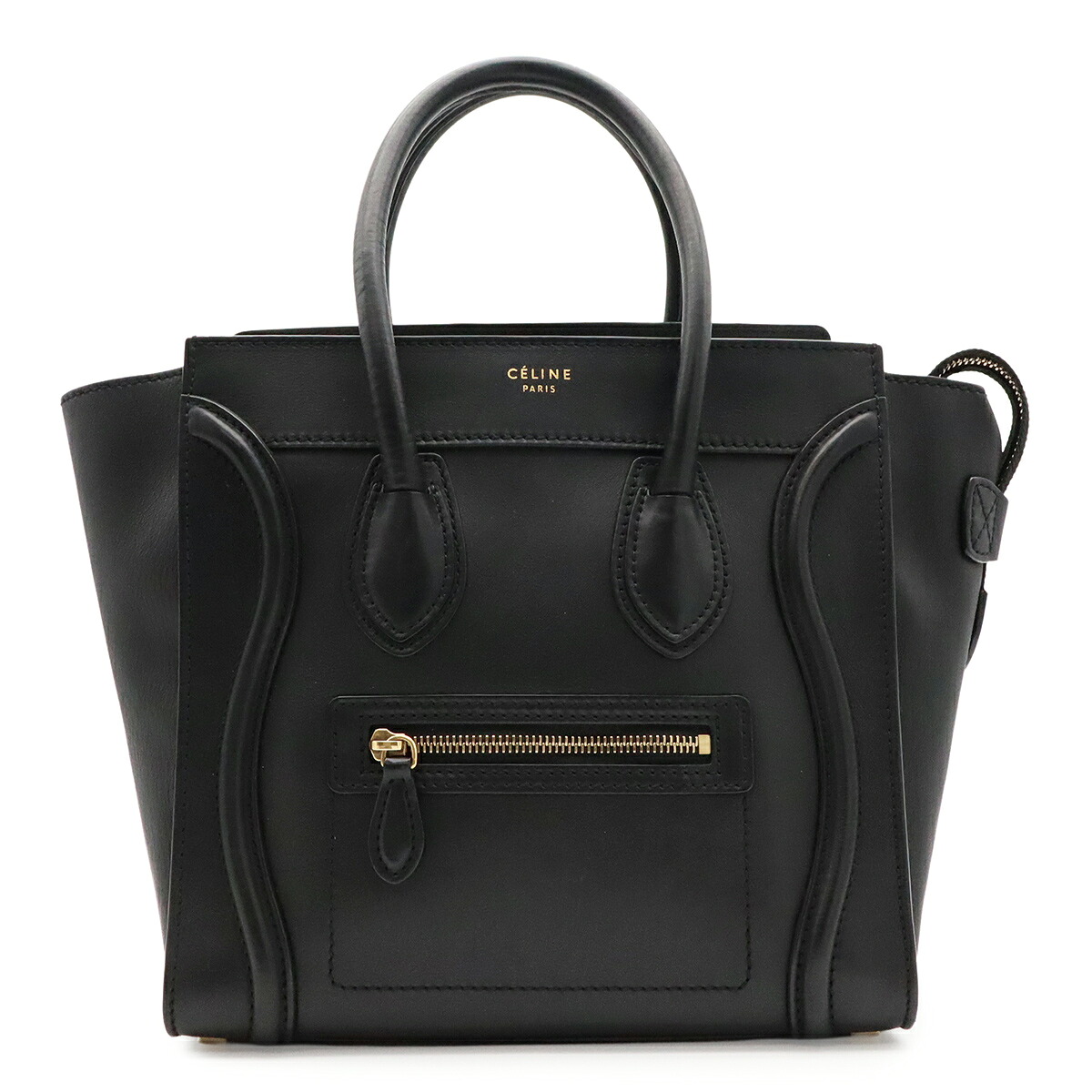 CELINE セリーヌ ラゲージ マイクロショッパー トートバッグ ハンドバッグ レザー ブラック 黒 ゴールド金具 167793 【中古】｜Blumin 店