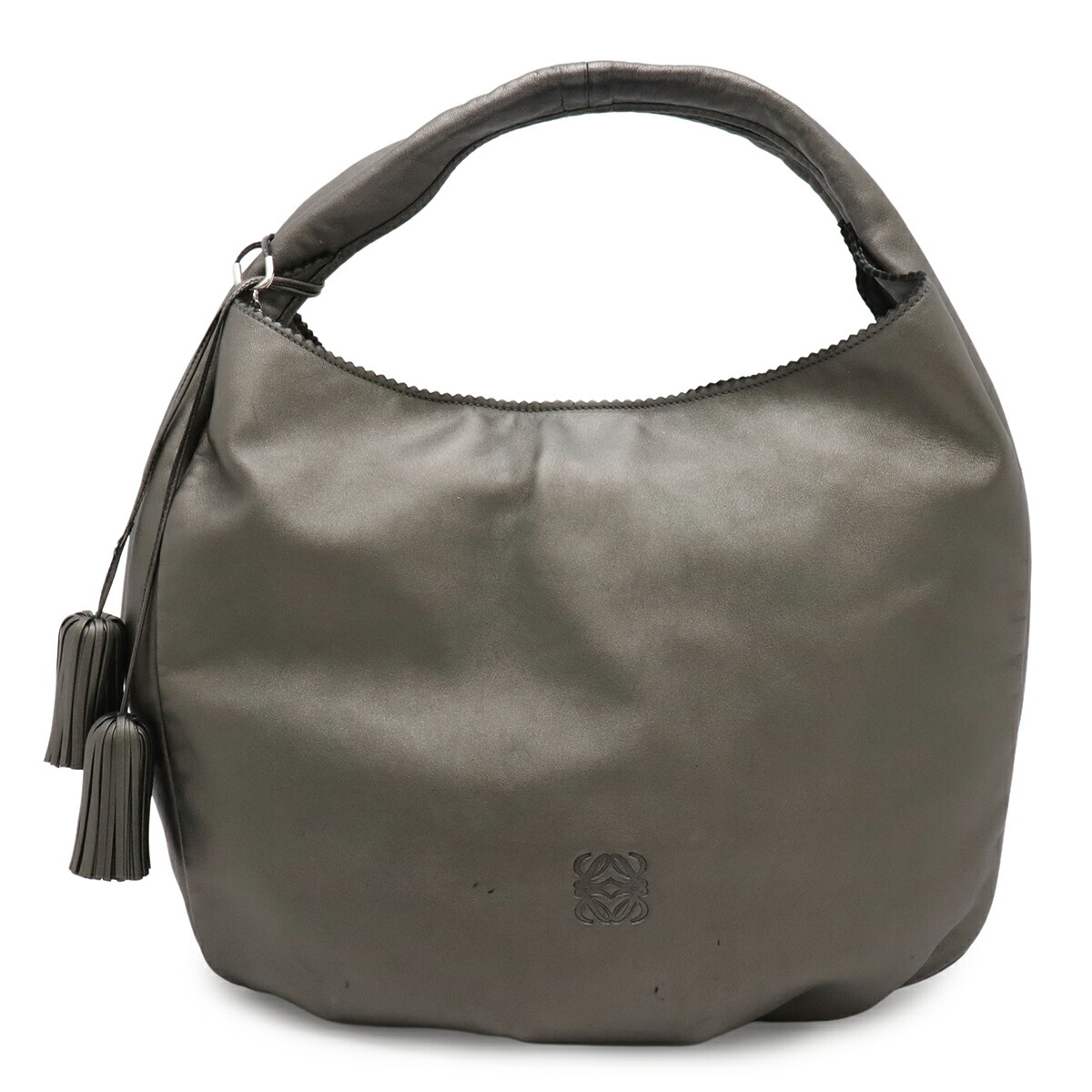 LOEWE ロエベ ヴィエント30 アナグラム ショルダーバッグ ワンショルダーバッグ 肩掛け フリンジチャーム ナッパレザー メタリックシルバー 【中古】