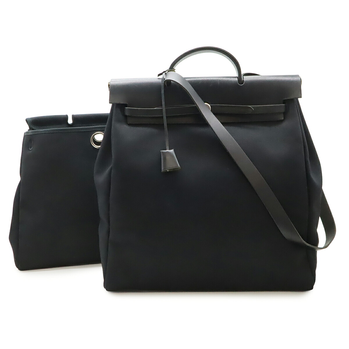 HERMES エルメス 叫びごえ御徒面子GM ハンドバック 2WAY ショルダーバッグ 曲がった掛け トワルオフィシエ なめし革 黒いこと 黒 替御徒面子付 □D目じるし 【中古】