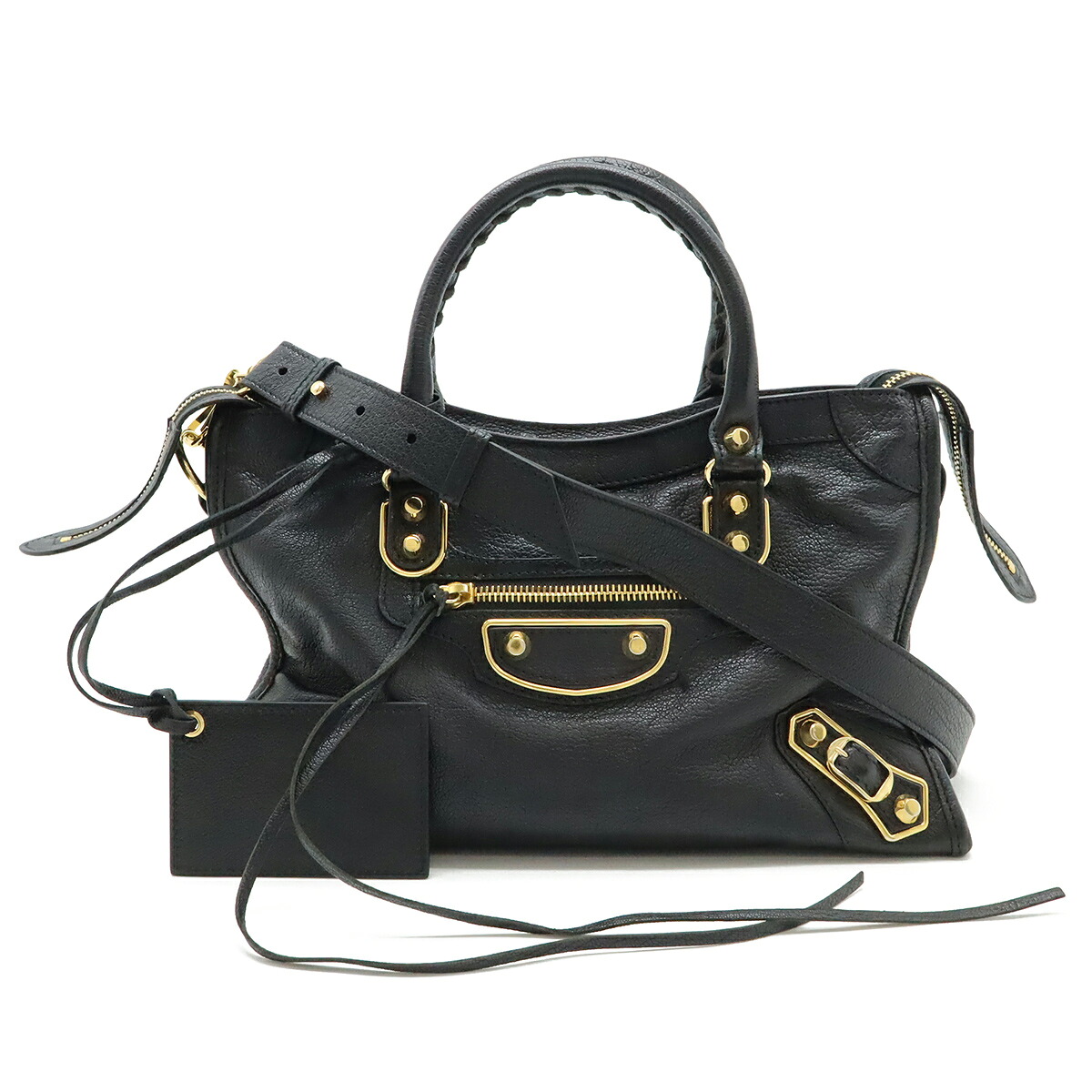 BALENCIAGA バレンシアガ クラシック メタリック エッジ シティ ハンドバッグ 2WAY ショルダーバッグ レザー ブラック 黒 ゴールド金具 432831 【中古】