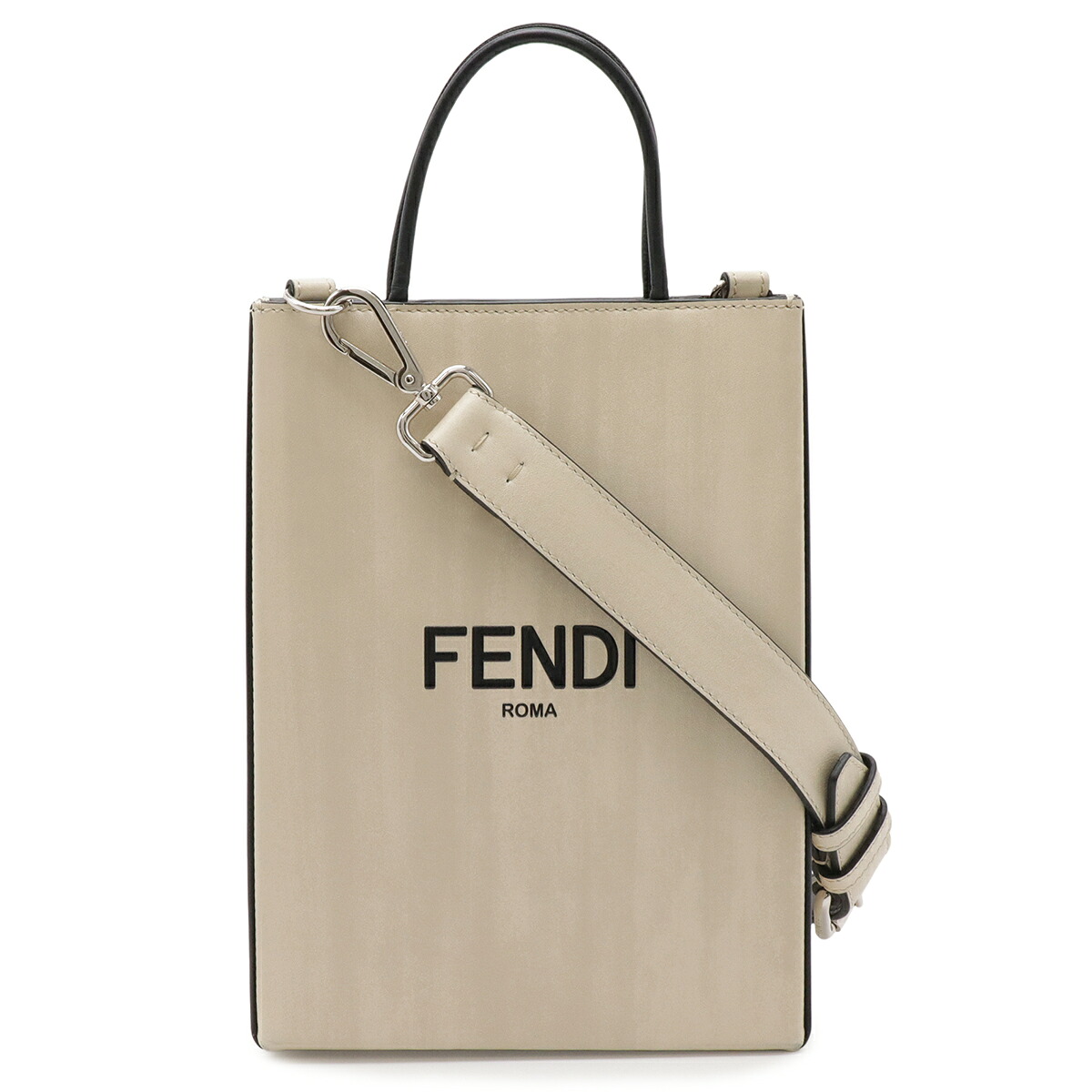 FENDI フェンディ 買い出し御徒面子 スモール ハンドバック 2WAY ショルダーバッグ 曲がった掛け なめし革 ベージュ系 黒いこと 黒 しろがね色金具 7VA512 【中古】