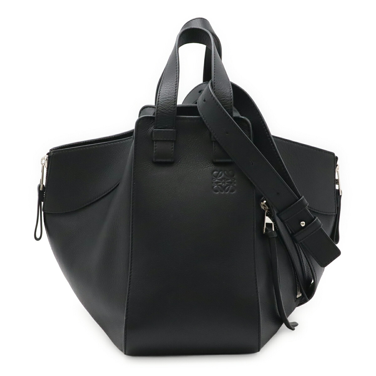 LOEWE ロエベ ハンモック御徒面子 スモール ドローストリングバッグ ハンドバック ショルダーバッグ なめし革 黒いこと 黒 しろがね色金具 387.30.S35 【中古】