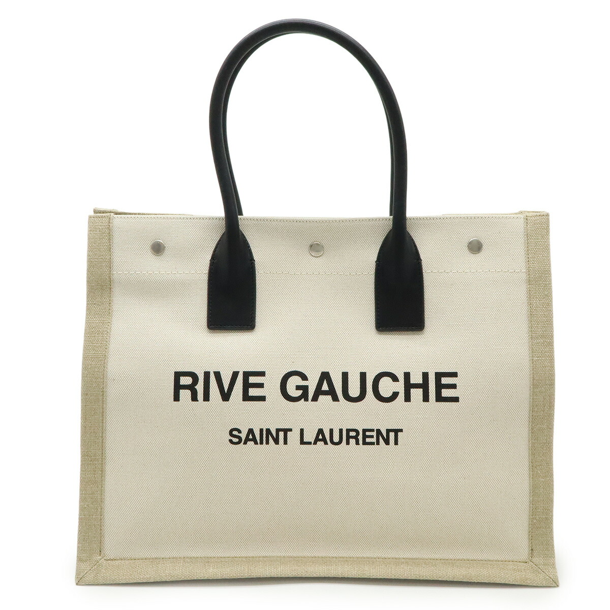 SAINT LAURENT PARIS サン ローラン 光の都市 YSL イブサンローラン リヴゴーシュ トートバッグ 帆布 なめし革 ベージュ 黒いこと 617481 【中古】