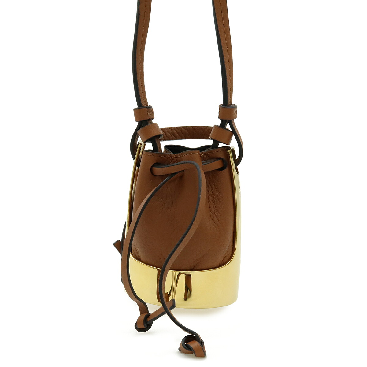 LOEWE ロエベ バルーンバッグ ネックレス ペンダント バッグモチーフ ミニバッグ 巾着 レザー GP ブラウン ゴールド 【中古】
