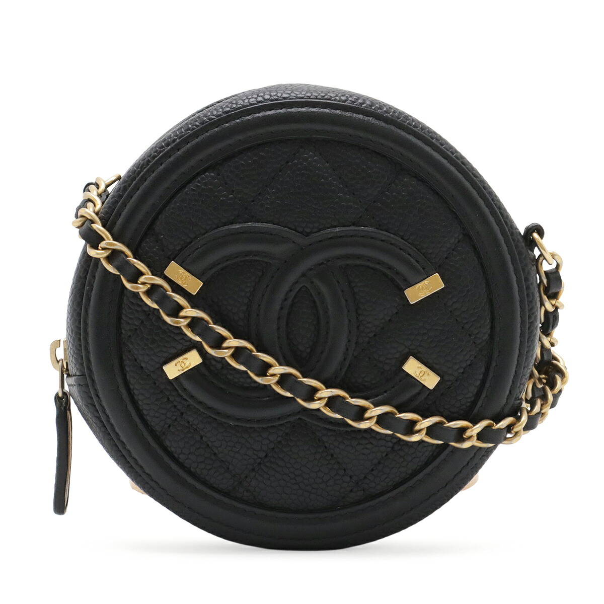 CHANEL シャネル CCフィリグリー ココマーク ラウンドチェーンショルダーバッグ ポシェット キャビア素はだ なめし革 黒いこと ゴールド金具 AP0365 【中古】