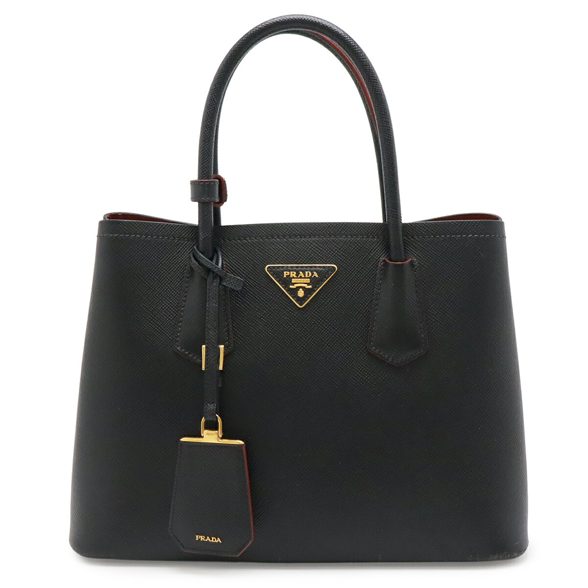 PRADA プラダ ダブル ドゥーブレ スモール御徒面子 ハンドバック バイ色つや なめし革 NERO 黒 黒いこと 国内ブチック買いもとめる品 肩肉欠品 1BG887 【中古】