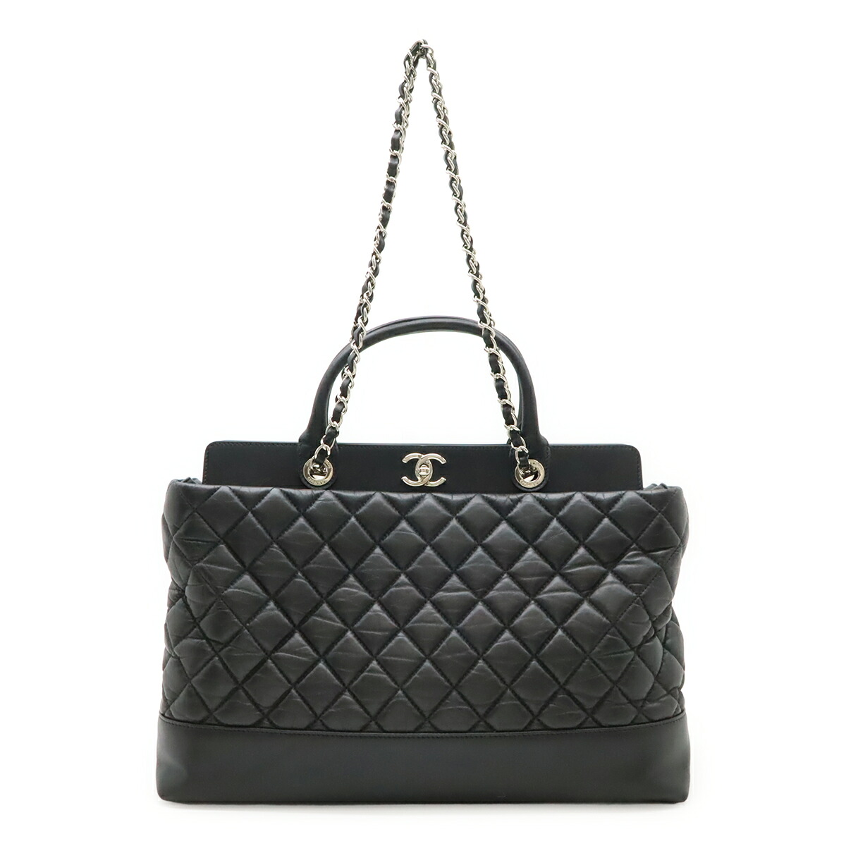 CHANEL シャネル マトラッセ ココマーク ポートベロー トートバッグ 2WAY ショルダーバッグ チェーン レザー ブラック 黒 シルバー金具 A66814 【中古】|Blumin 店