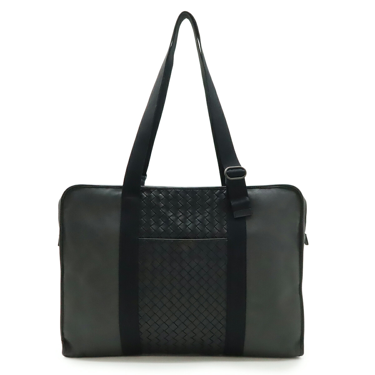 BOTTEGA VENETA ボッテガ ヴェネタ イントレチャート ビジネスバッグ ブリーフケース ショルダーバッグ レザー ダークグレー ブラック 502661 【中古】