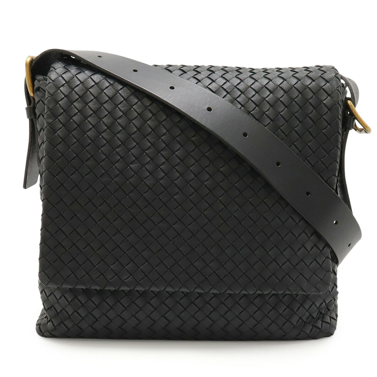 BOTTEGA VENETA ボッテガ ヴェネタ ボッテガベネタ イントレチャート ショルダーバッグ メッセンジャーバッグ 斜め掛け レザー ブラック 黒 163971 【中古】