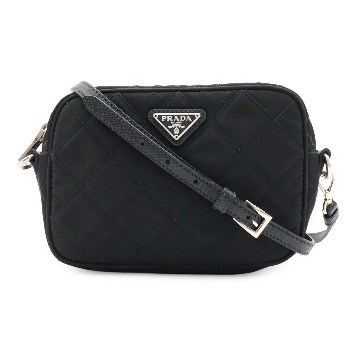 PRADA プラダ トライアングルロゴ ショルダーバッグ ポシェット 2WAY クラッチ キルティング ナイロン レザー NERO ブラック シルバー金具 BT1028 【中古】｜Blumin 店