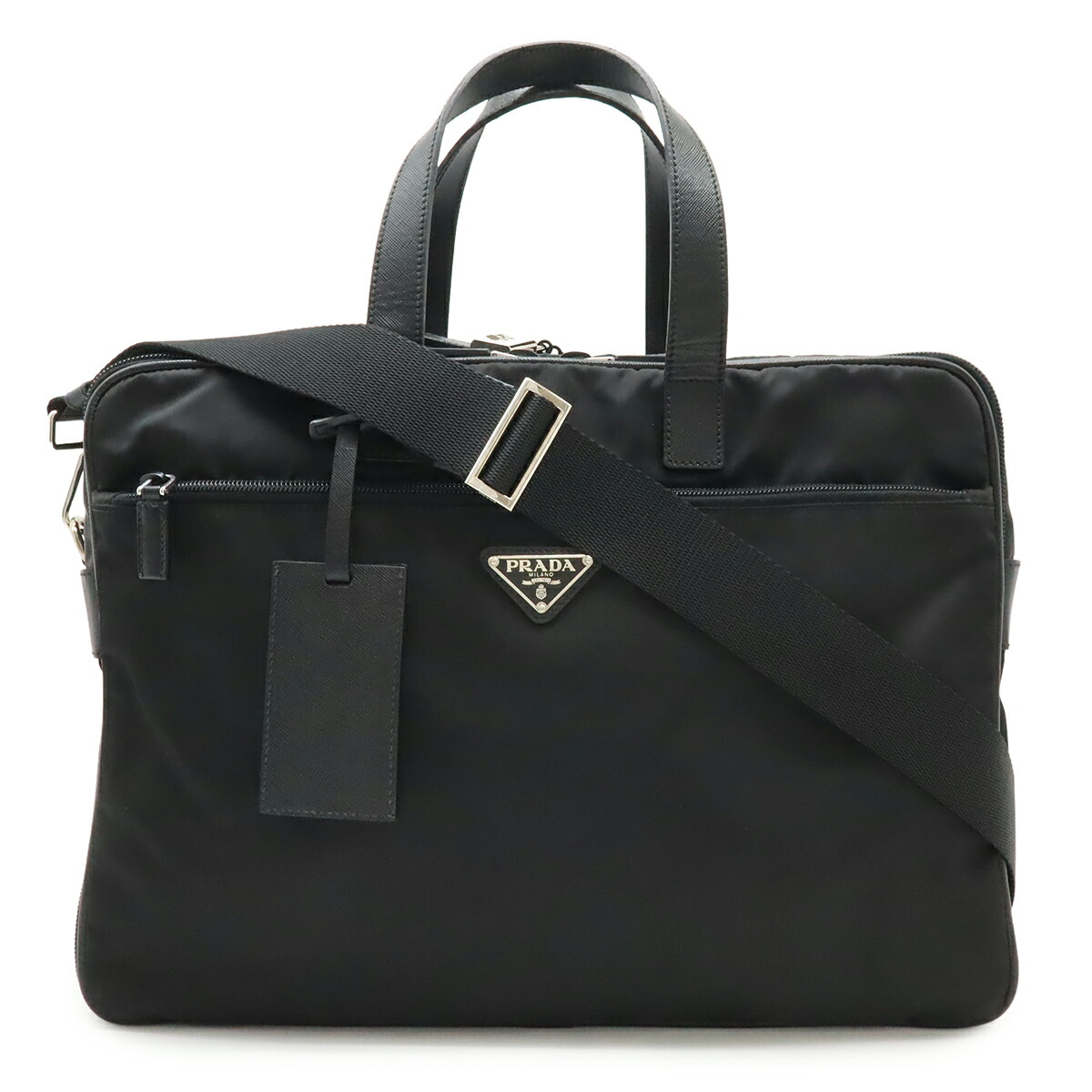 PRADA プラダ ３角形ロゴタイプ 商行為御徒面子 ブリーフ入れもの 書きもの鞄 2WAY ショルダーバッグ ナイロン NERO 黒いこと しろがね色金具 V407S 【中古】