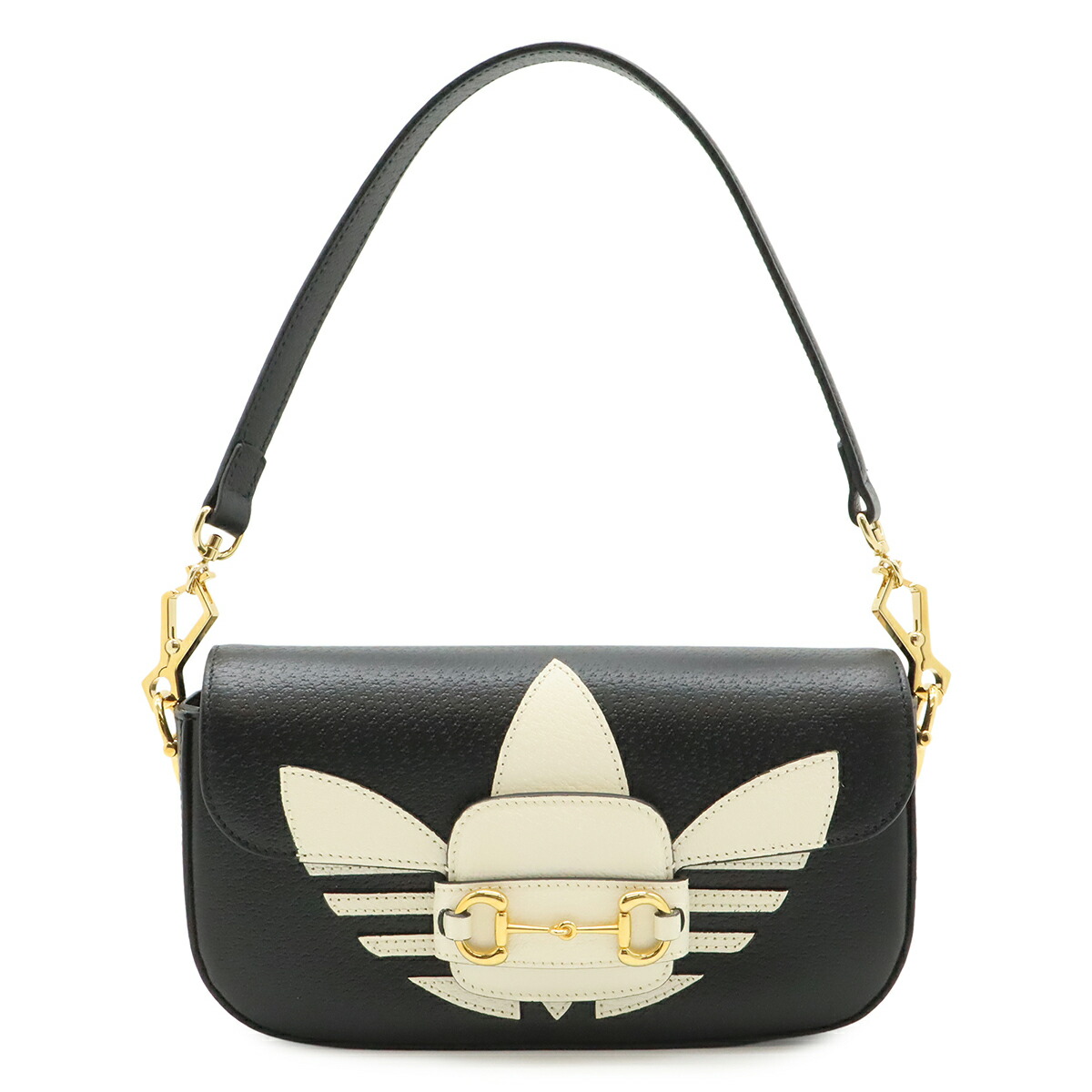 GUCCI グッチ ADIDAS アディダス コラボ ホースビット ショルダーバッグ 2WAY クラッチ レザー ブラック ホワイト チェーンストラップ欠品 722009 【中古】