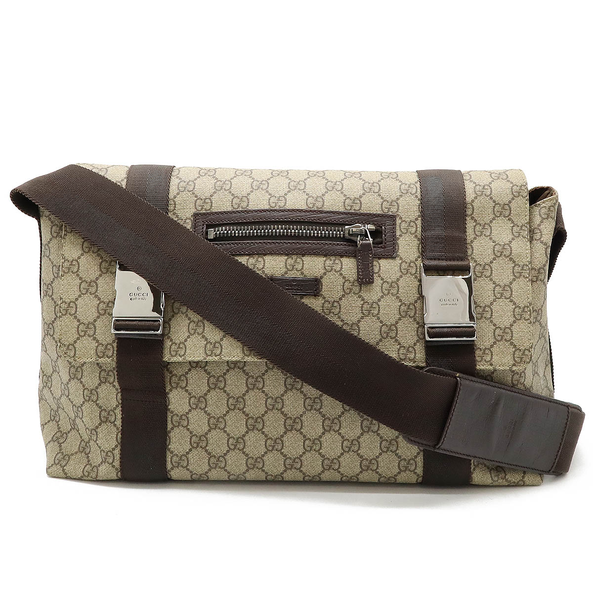美品 GUCCI ショルダーバッグ レザー ロゴプリント メッセンジャー GUCCI ロゴ プリント レザー メッセンジャー バッグ 関税送料込