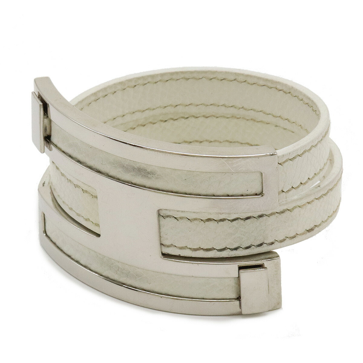 HERMES プスプスレザーブレスレット  シルバー金具 HERMES プスプスレザーブレスレット シルバー金具