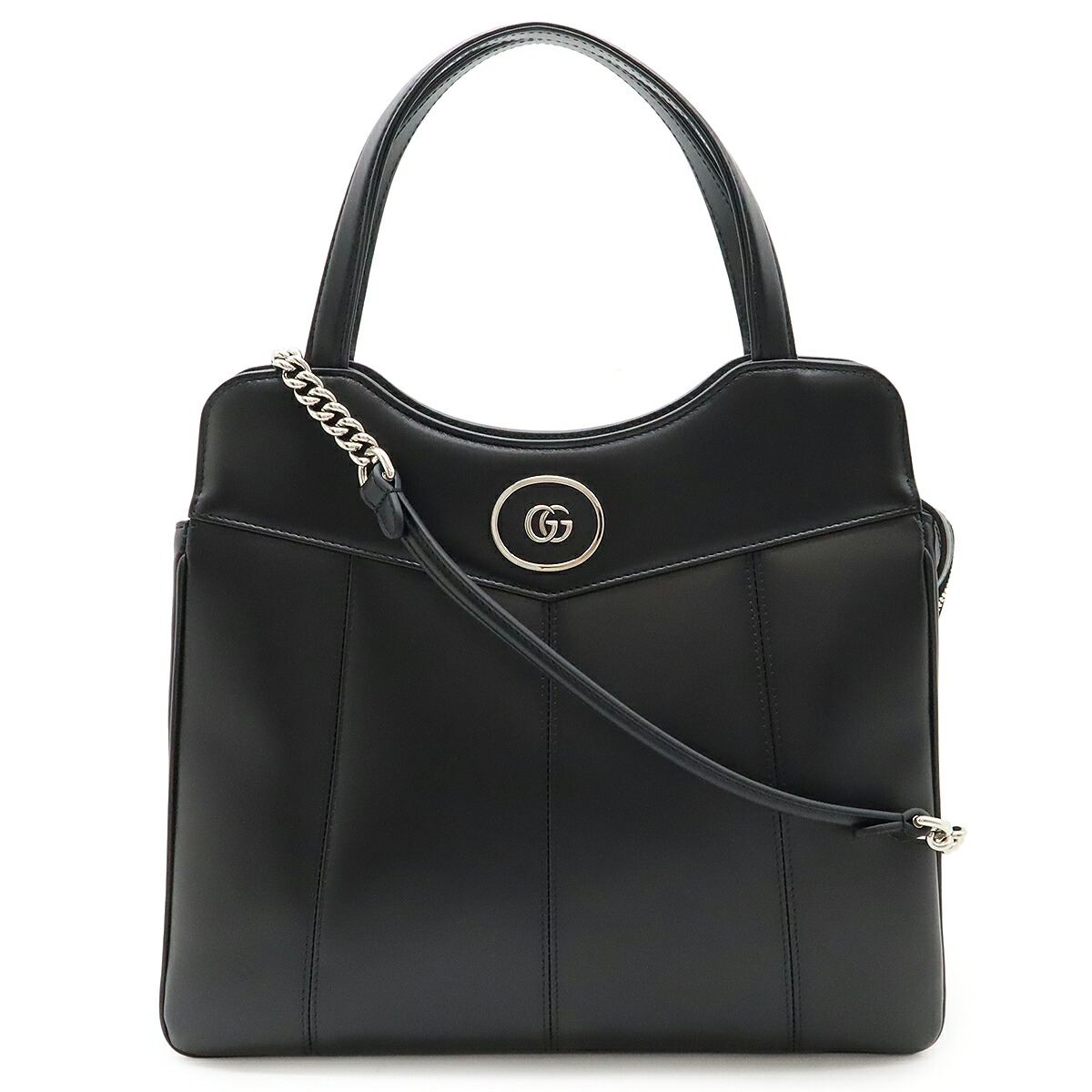 GUCCI グッチ プチGG トートバッグ 2WAY ショルダーバッグ ハンドバッグ レザー ブラック 黒 シルバー金具 745911 【中古】