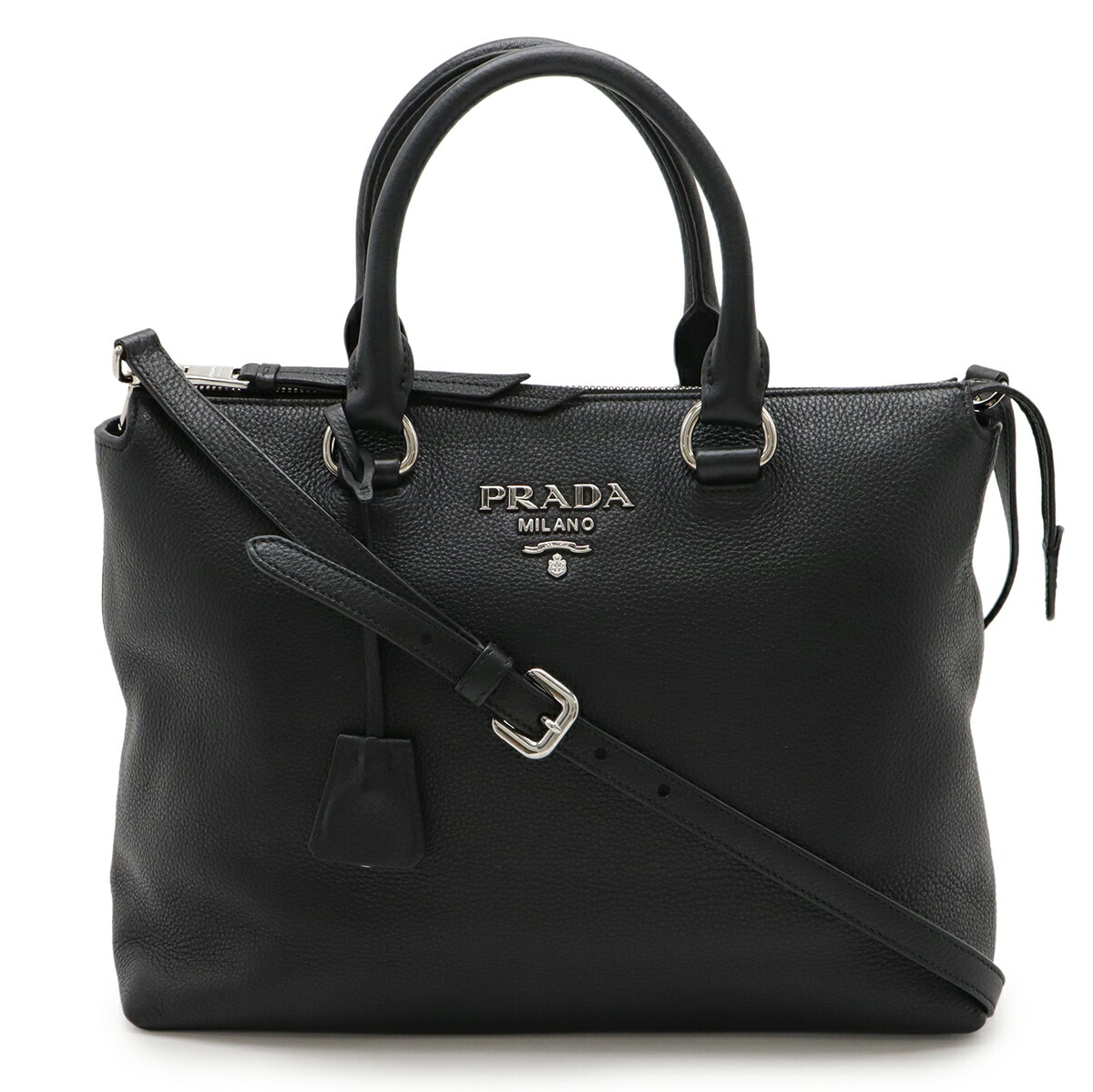 PRADA プラダ ハンドバック トートバッグ 2WAY ショルダーバッグ なめし革 NERO 黒 黒いこと しろがね色金具 国内逃げ道買いもとめる品 1BA063 【中古】