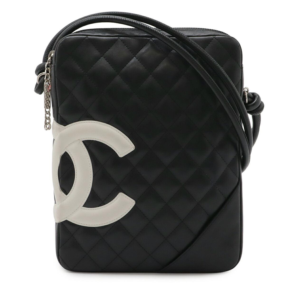 CHANEL シャネル カンボンライン ココマーク ミディアムポシェット ショルダーバッグ 斜め掛け ソフトカーフ ブラック 黒 ホワイト 白 A25178 【中古】 103,400円