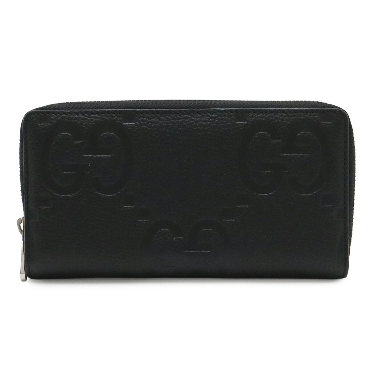 GUCCI グッチ ジャンボGG ジップウォレット ラウンドジッパー 長紙入れ なめし革 黒いこと 黒 しろがね色金具 739484 【中古】