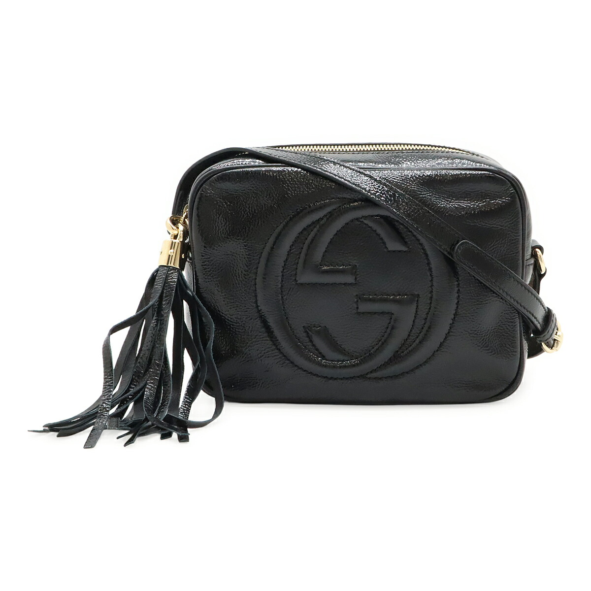 【美品】GUCCI ソーホー ショルダーバッグ エンボス タッセル ディスコ 美品》GUCCI ソーホー ディスコ ブラックレザー ショルダー
