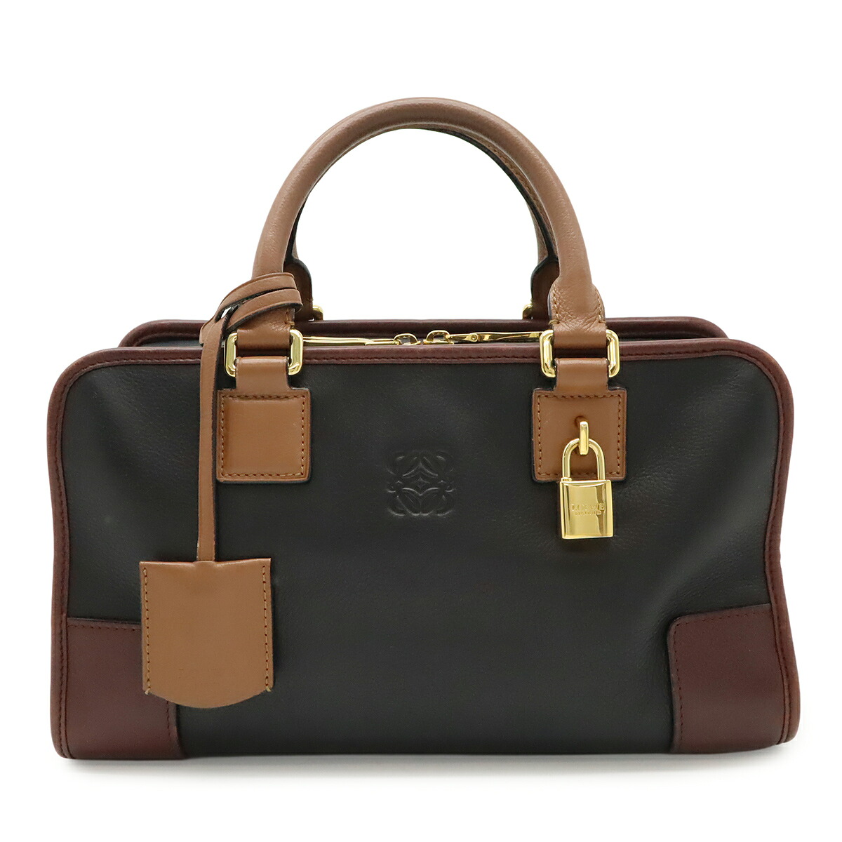 LOEWE ロエベ アマソナ28 アナグラム ハンドバッグ ミニボストン トリコロールカラー 3トーン レザー ブラック ブラウン ワインレッド 352.64AA03 【中古】